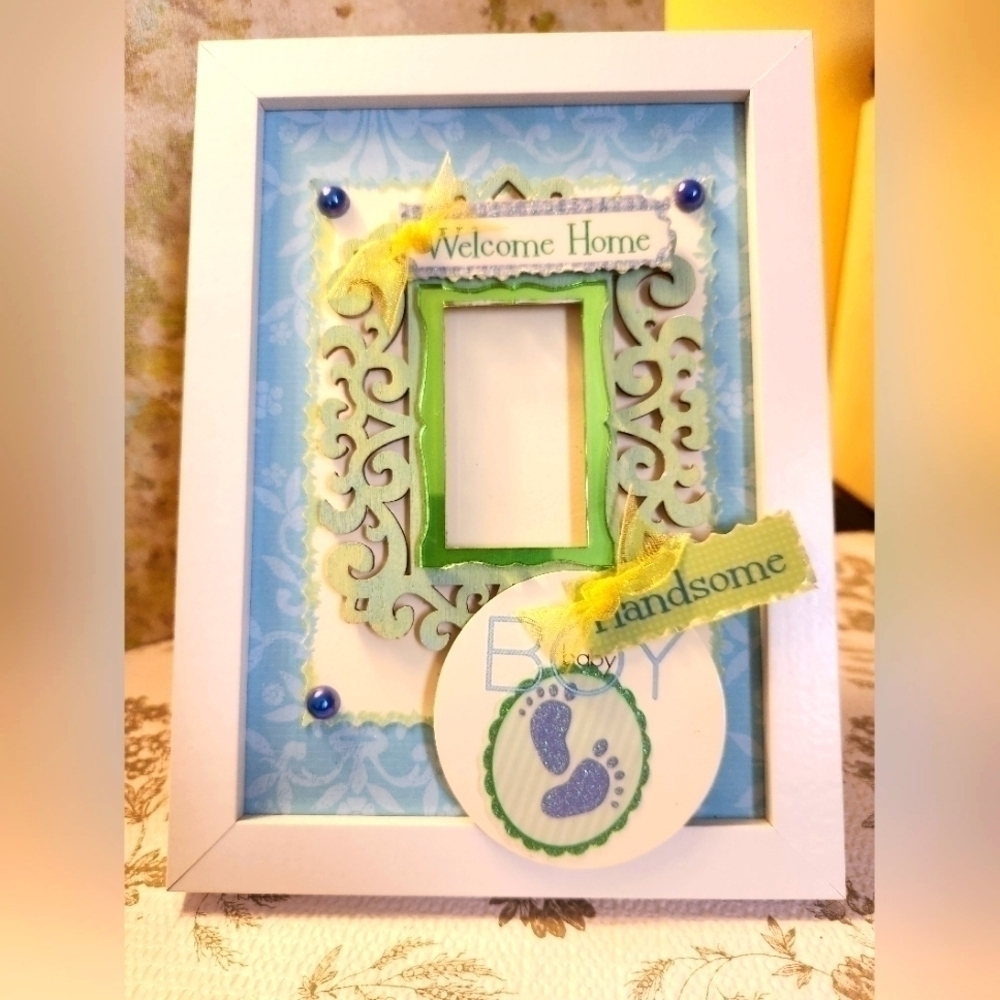 Handcrafted 3D Framed Design for Newborn Baby Boy, Hang or stand 5x7